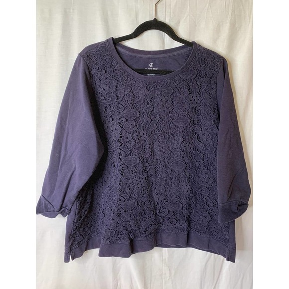 Lands' End Tops - Lands End Navy Blue Lace Front Blouse Top SZ 2X  *